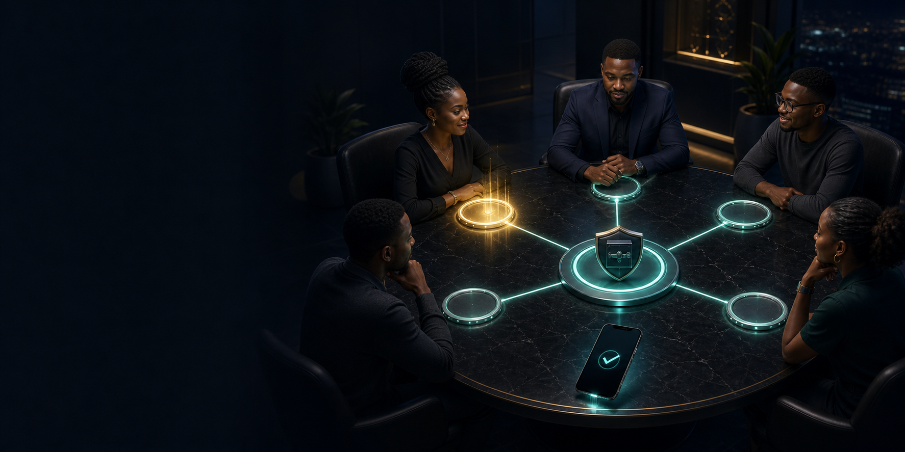 Five African members connected around a protected investment circle